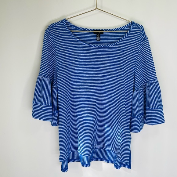 Jones New York Tops - Jones New York L Blue Striped Flutter Sleeve Top